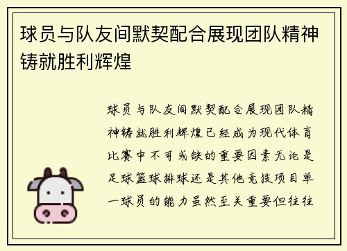 球员与队友间默契配合展现团队精神铸就胜利辉煌